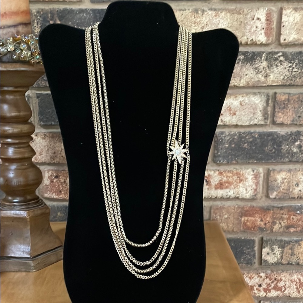 Nicole by Nicole Miller Vintage Gold tone 4 Strand Rhinestone Starburst Necklace